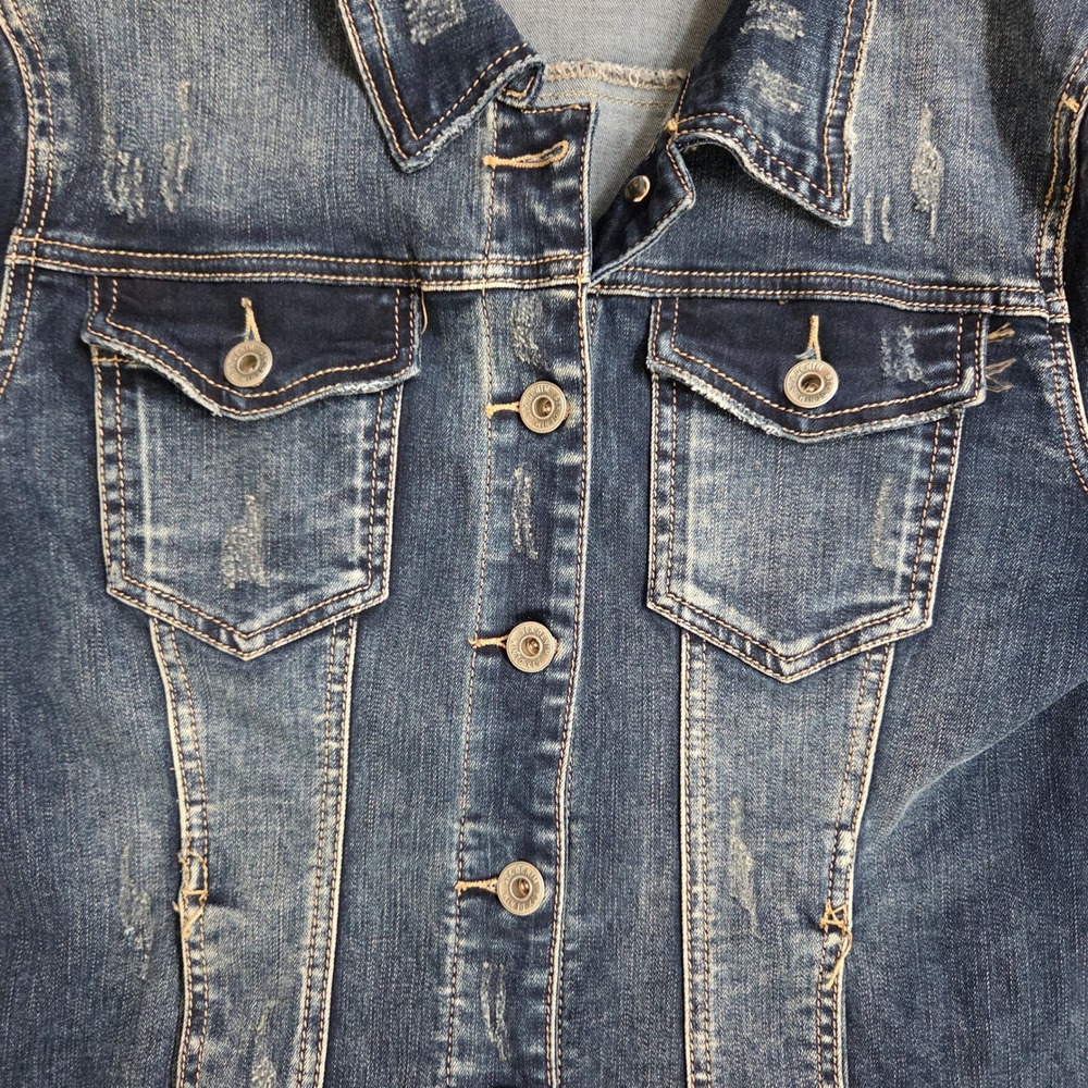Six Denim Womens Distressed Jean Jacket Blue Medium Wash Size Small - Picture 6 of 7